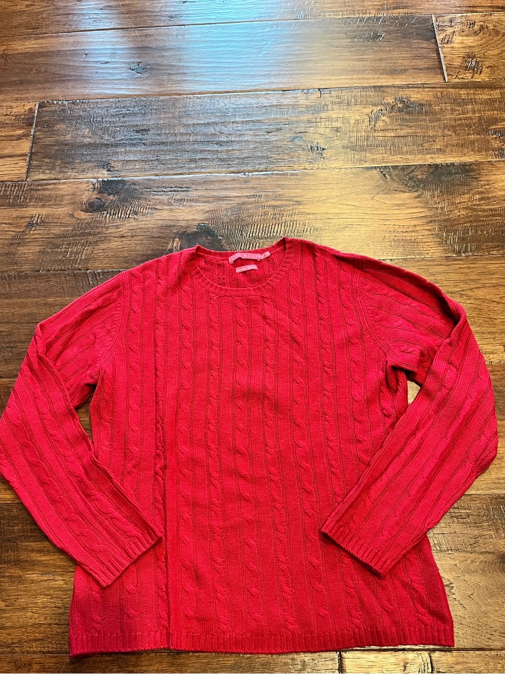 PETER MILLAR 100% LUXE CASHMERE RED CABLE KNIT CREW NECK SWEATER MEDIUM